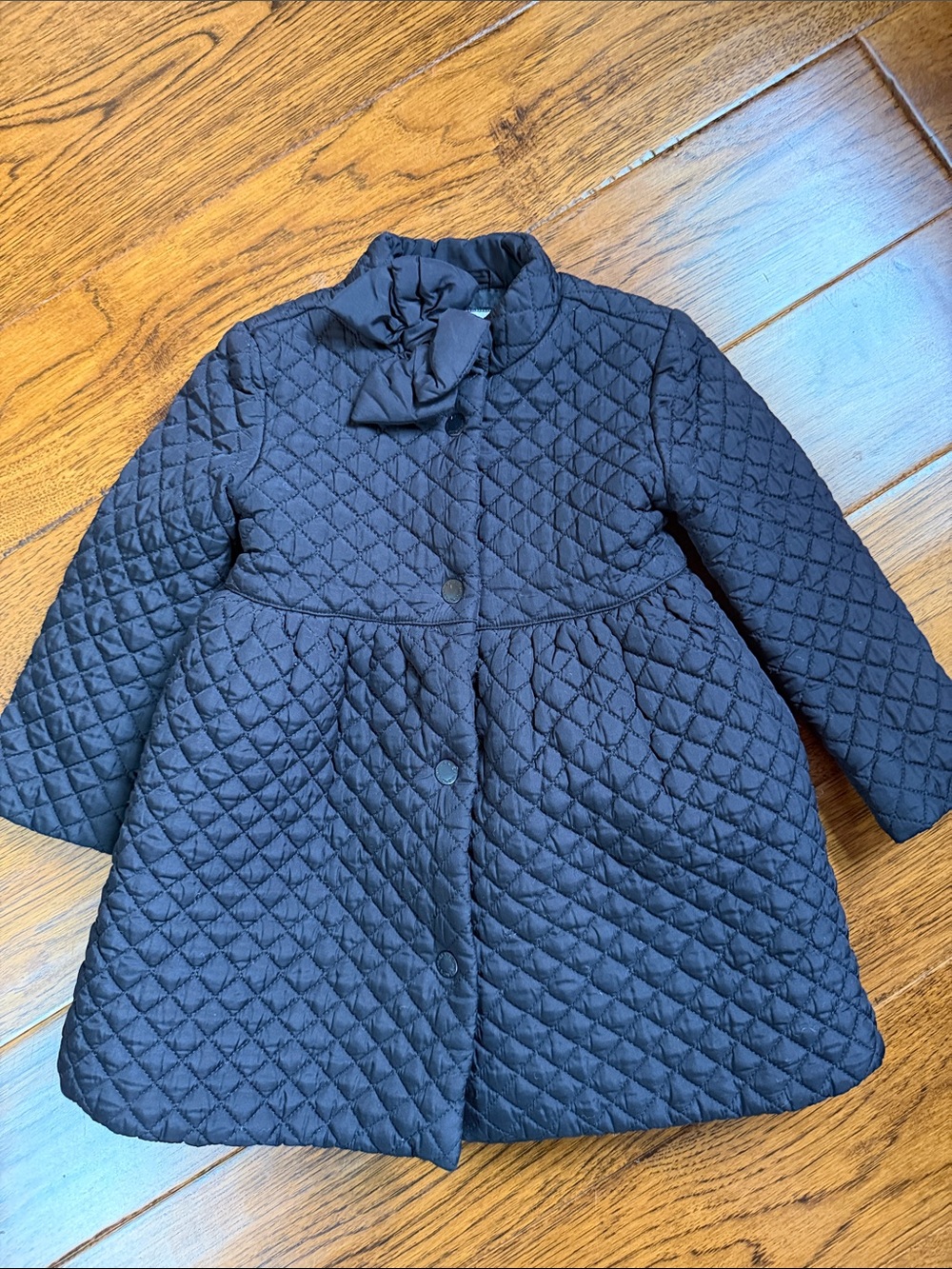 Janie and Jack Black Quilted Bow-Accent Puffer Coat